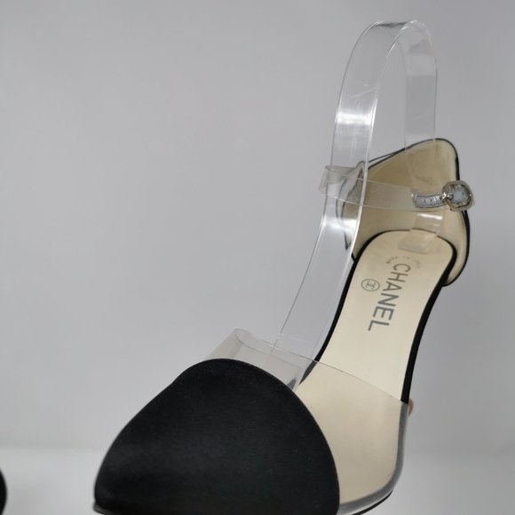 CHANEL Black Crepe Transparent PVC Pumps Heels - Picture 6 of 11